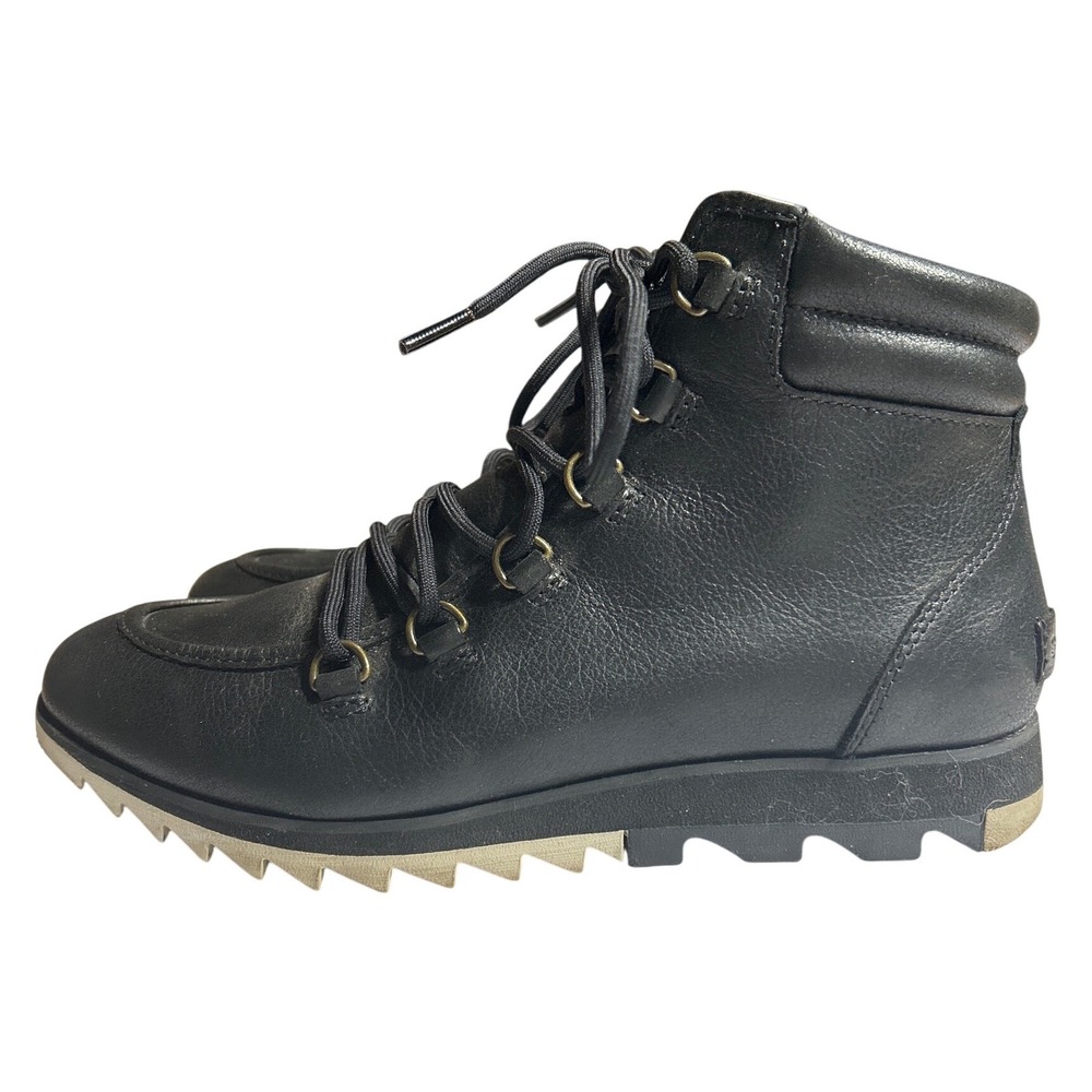 Sorel Harlow Black Leather Waterproof Lace Up Ankle Boots Women's Size 8.5 - Picture 6 of 11